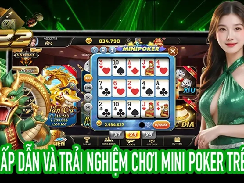Hình ảnh game bài điện tử với các lá bài và chip poker
